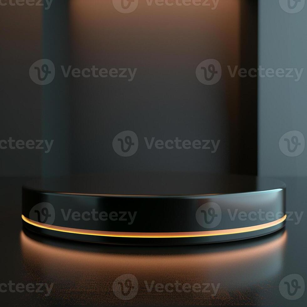 A black round table with a glowing light on it photo