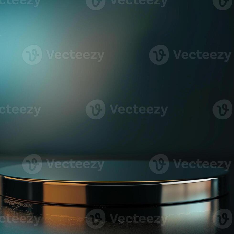 A black and silver podium on a dark background photo