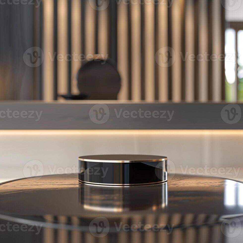 A black and silver object sitting on a counter photo