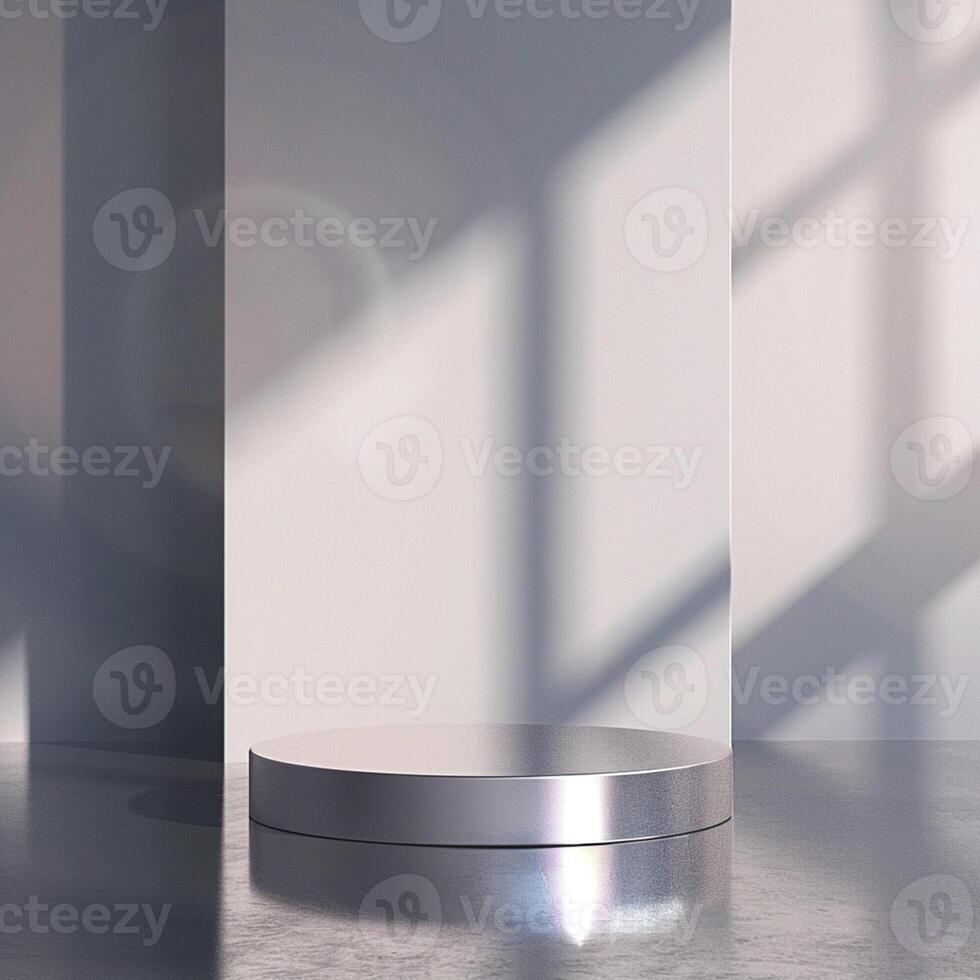 An empty podium in front of a wall photo