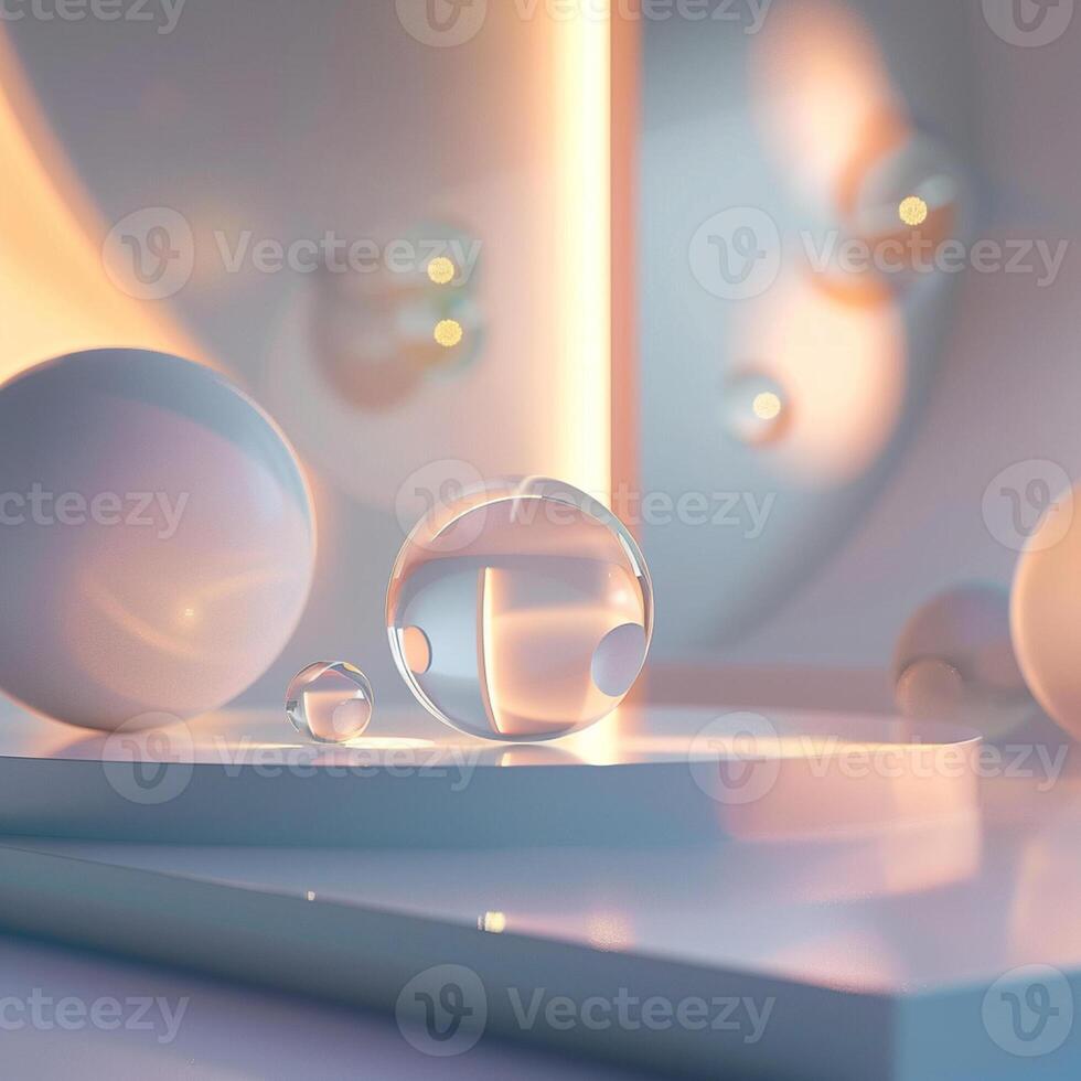 3d rendering of a white room with some white balls photo