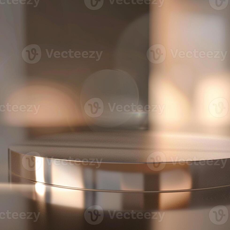 A round table with a silver top on a table photo