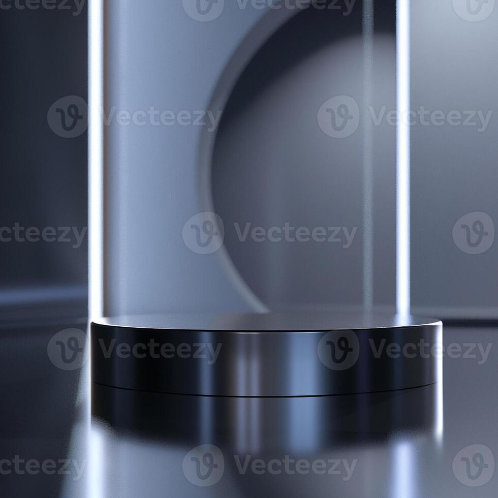 An empty podium in a room with a light photo