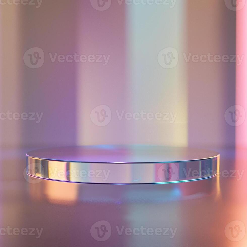 A glass table with a colorful background photo