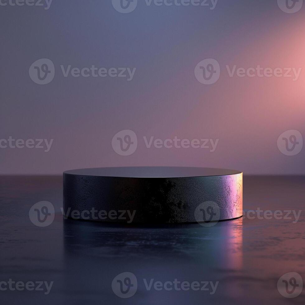 An empty round table with a light shining on it photo