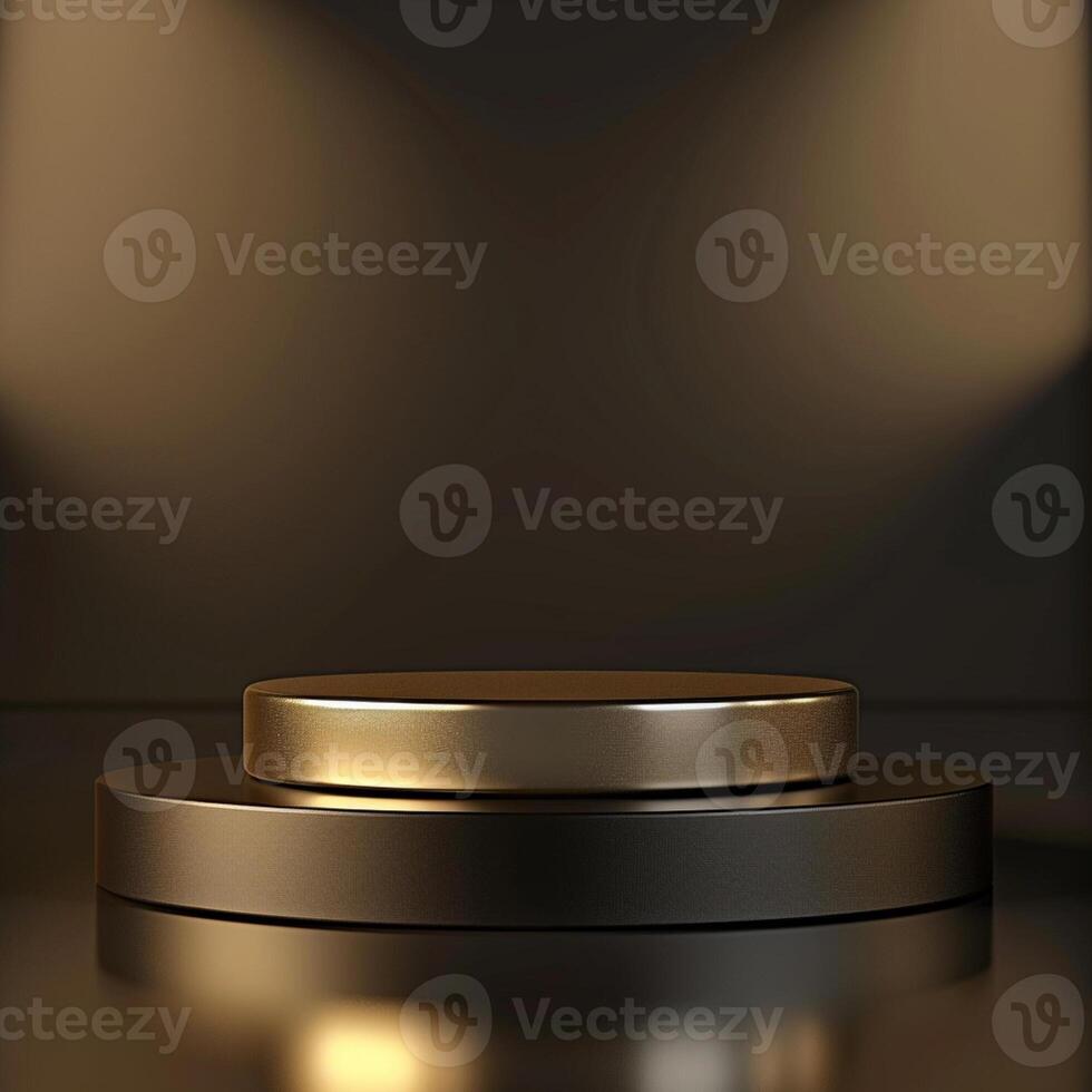 A podium with a gold top and a spotlight photo