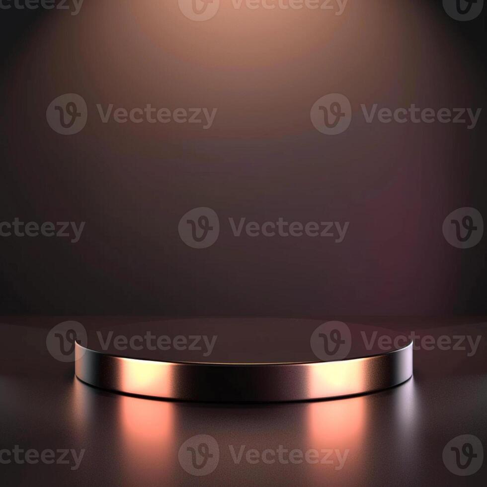Round podium with spotlight on black background photo