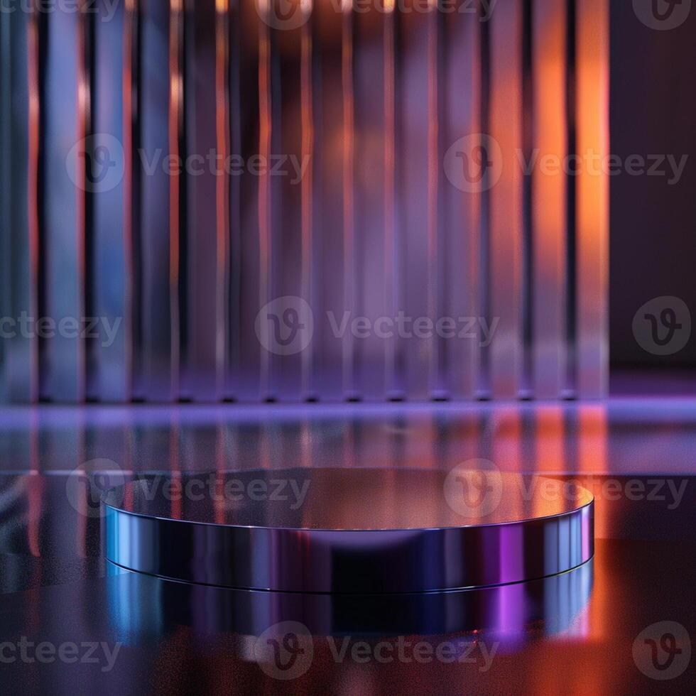 A round table with a purple light on it photo