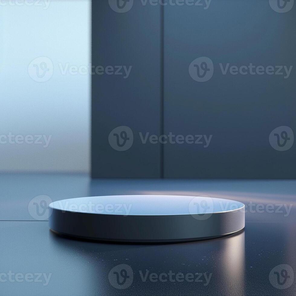 A round object on a table in front of a wall photo