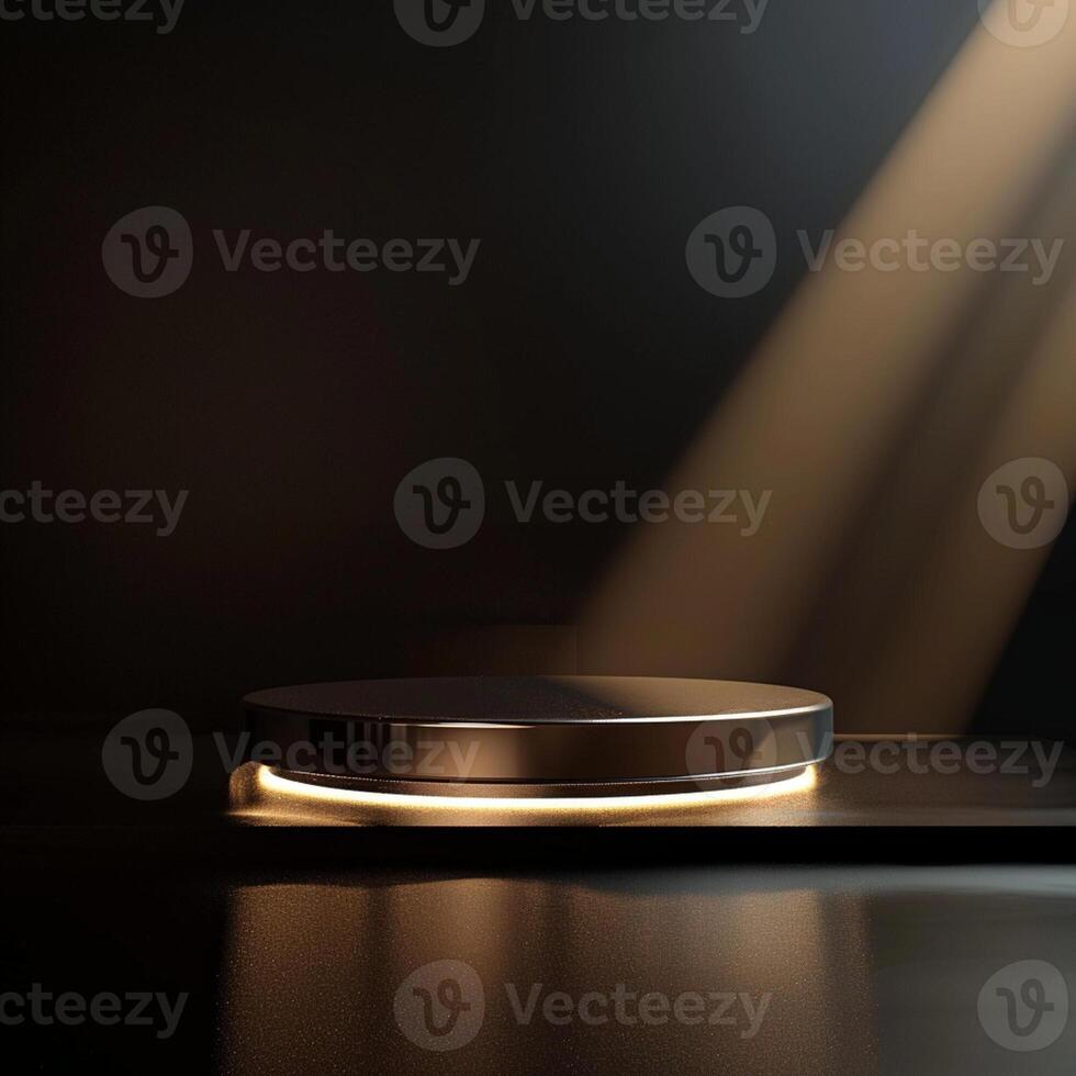 A circular object on a table with a spotlight photo