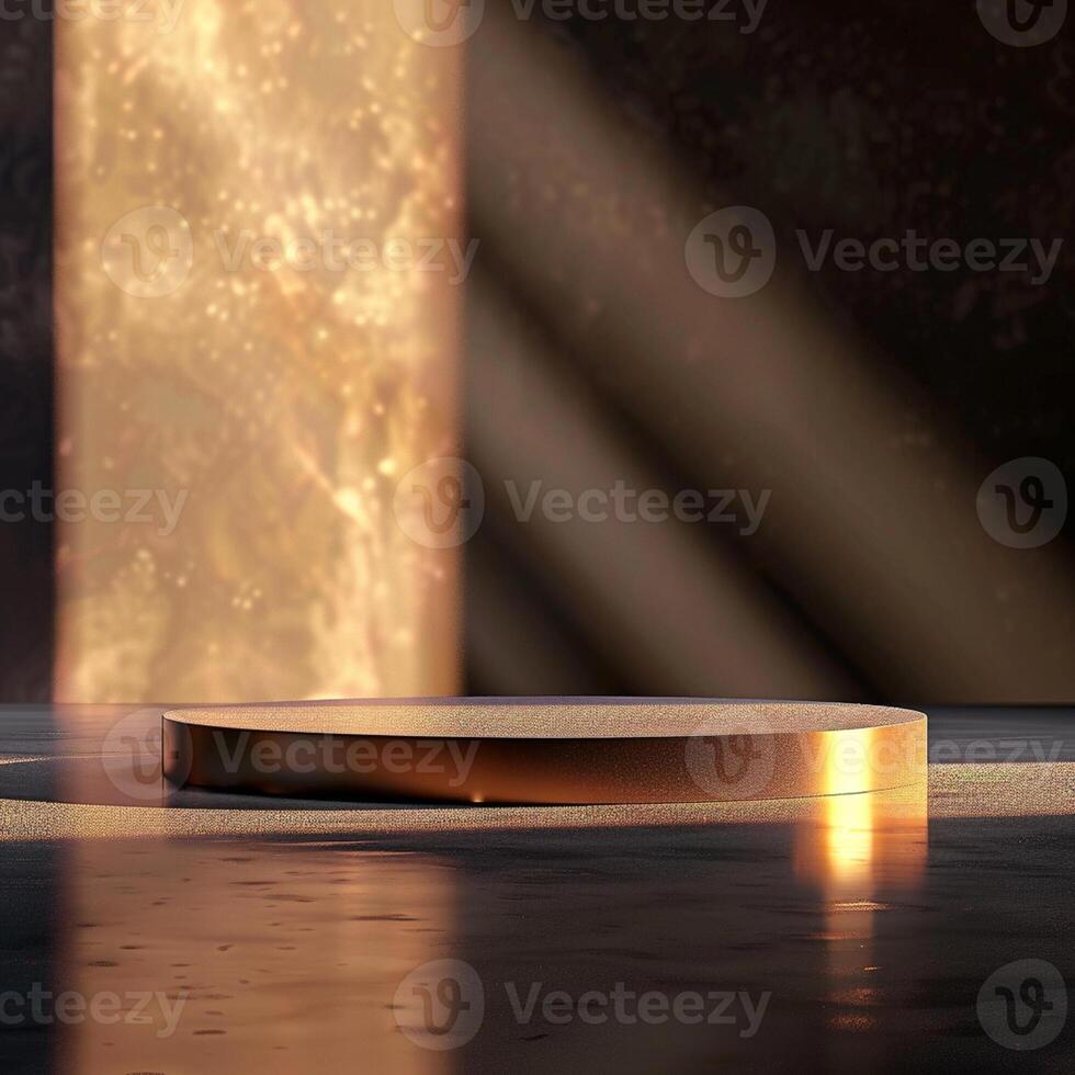A golden podium in front of a wall with light coming from behind photo