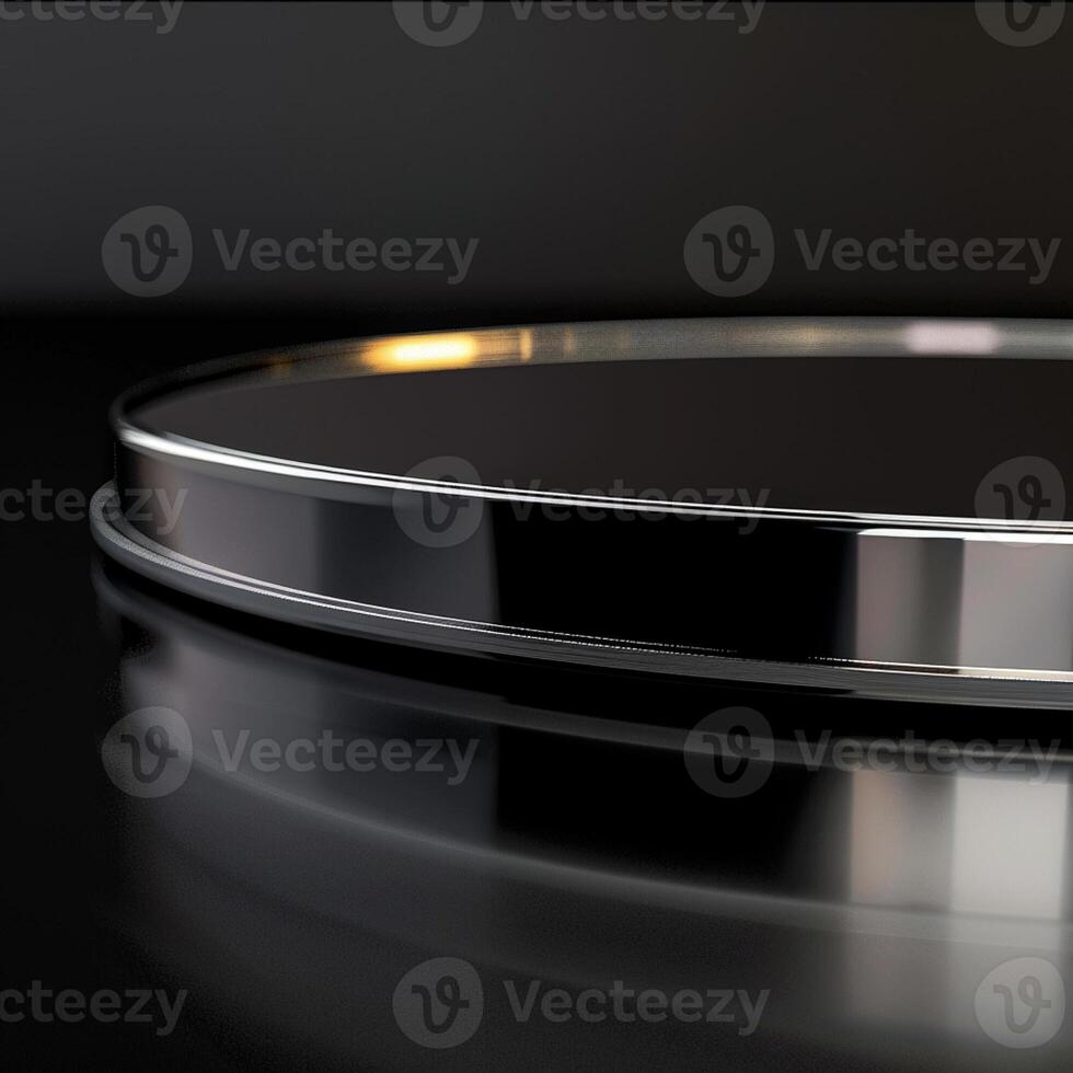 A black and silver circular object on a black surface photo