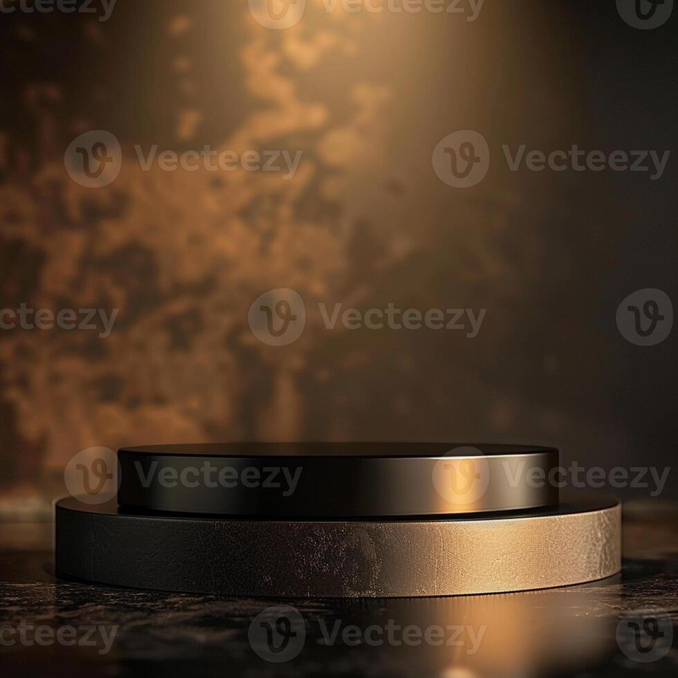 A black and gold pedestal on a table photo