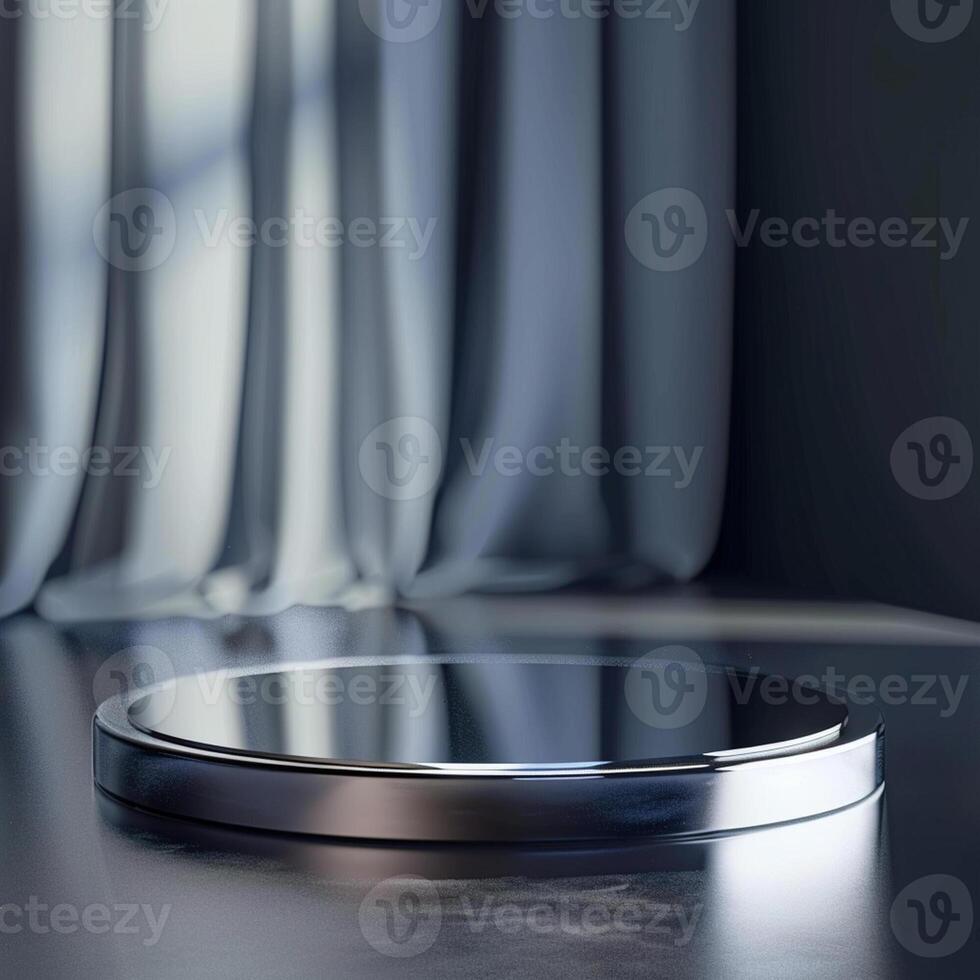 A round table with a curtain in the background photo