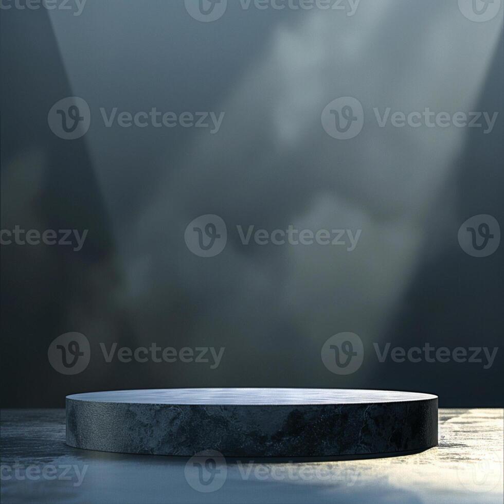 An empty podium in front of a dark room photo
