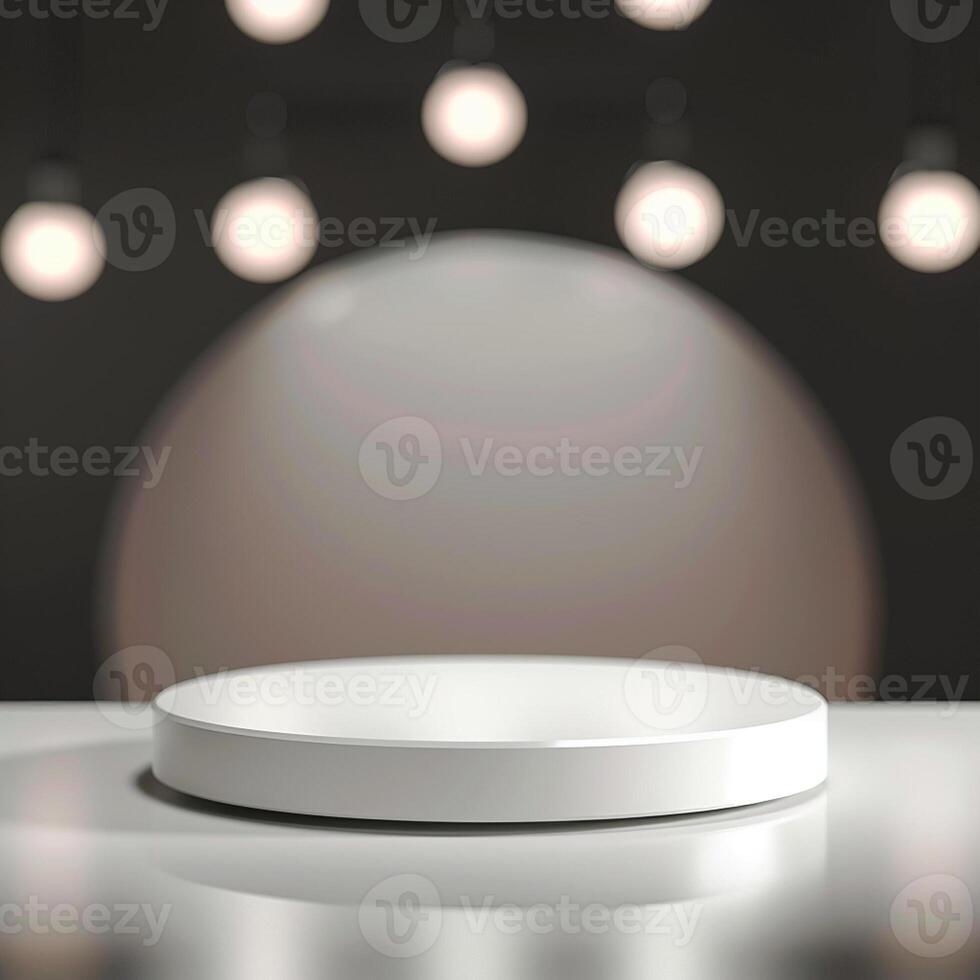 Empty white table with lights in the background photo