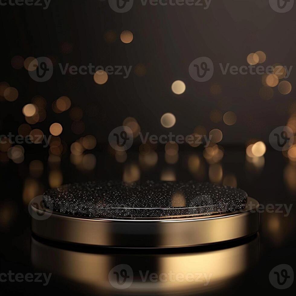 Golden surface with a black background and lights photo