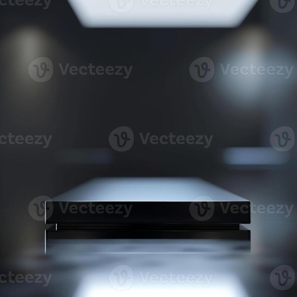 An empty black table in a dark room photo