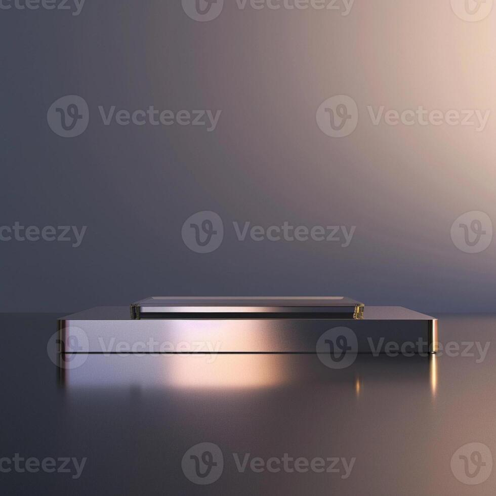A silver box sitting on a table with a light photo