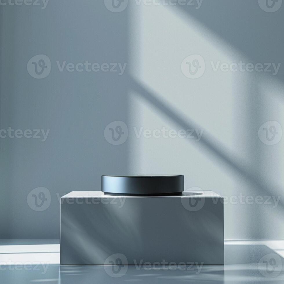 A white box with a black object on top photo