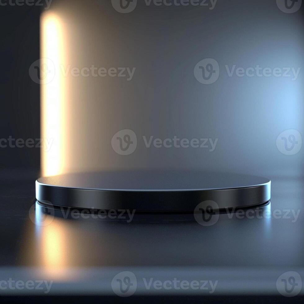 An empty black table with a light shining on it photo