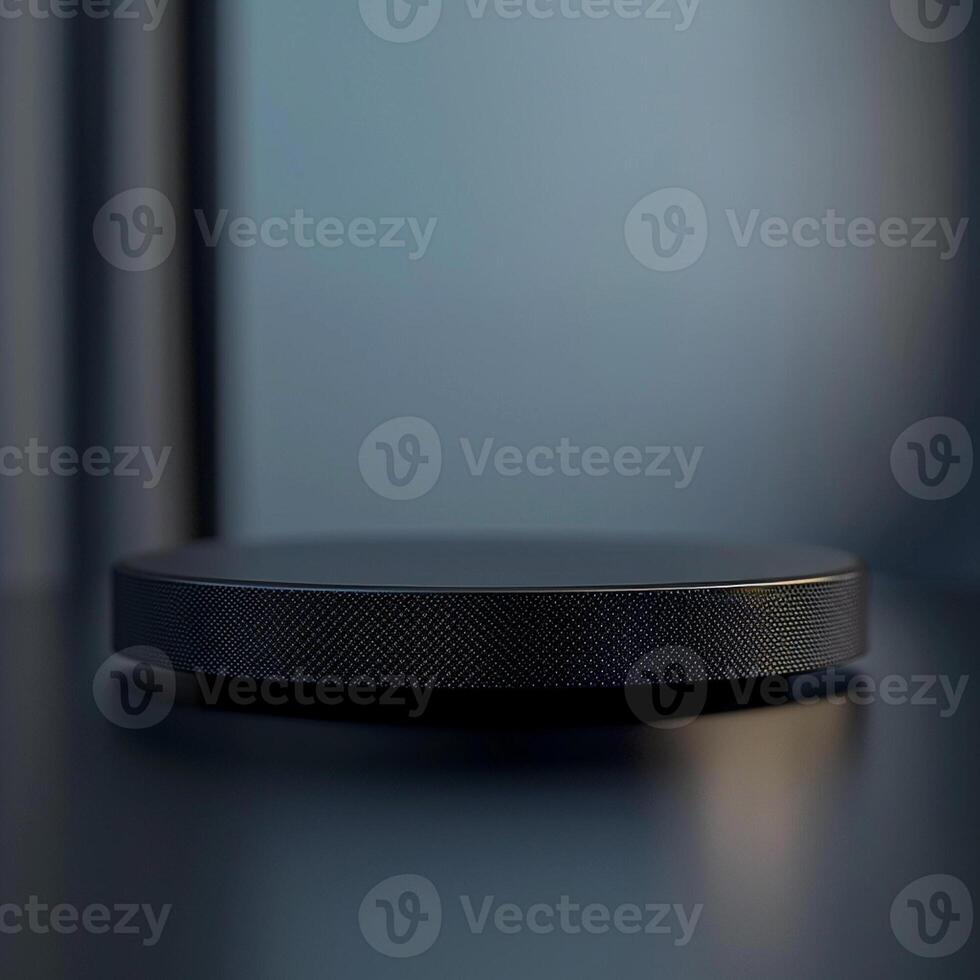 A black circular object on a table photo