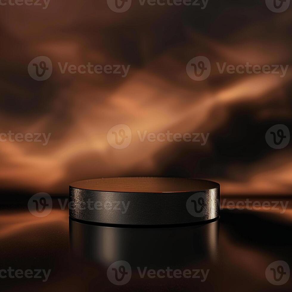 A black round table on a table with a dark background photo