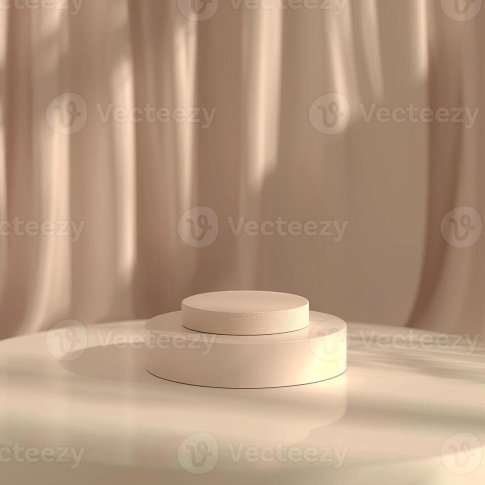 A white round table with a white cloth on top photo