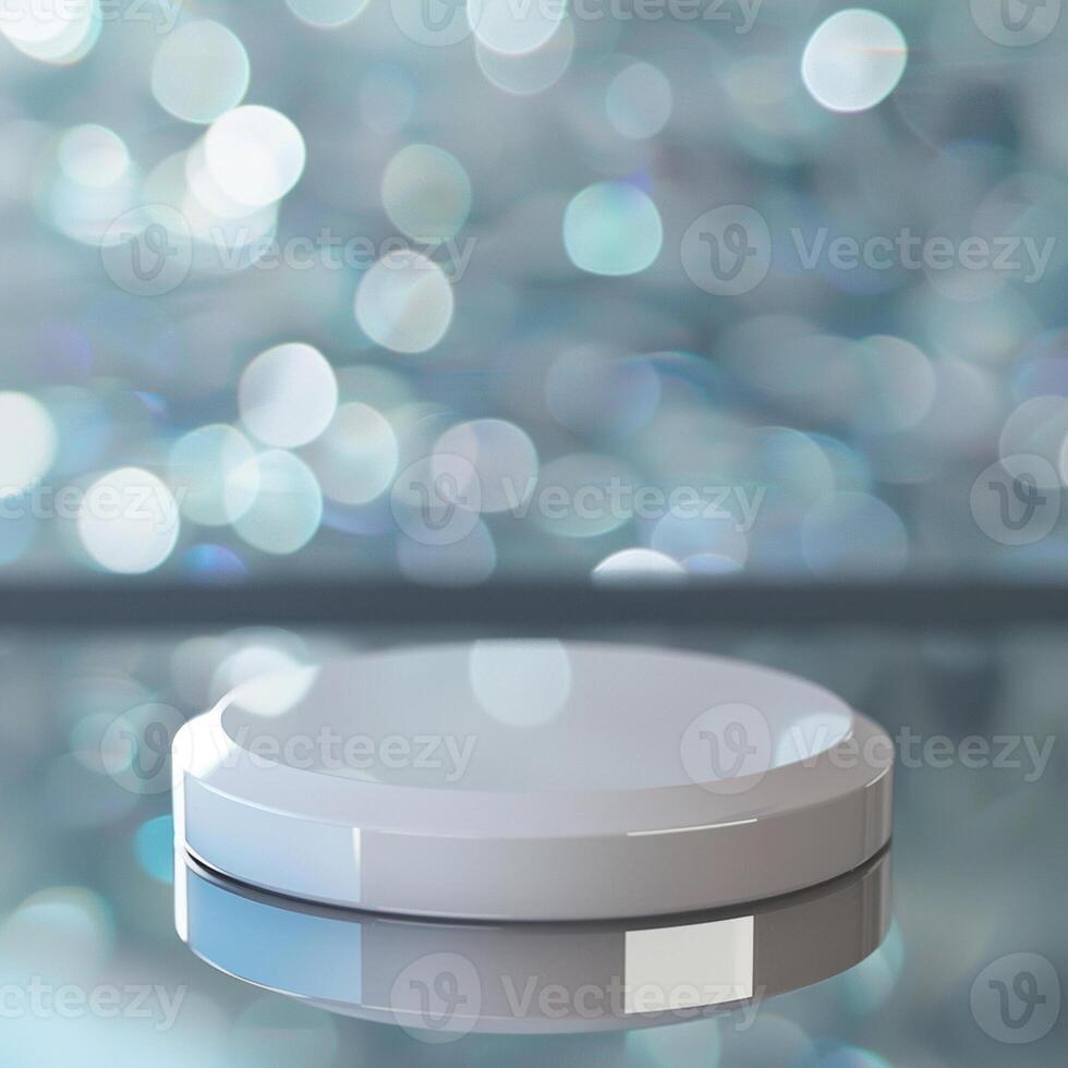 A white object on a table in front of a blurred background photo