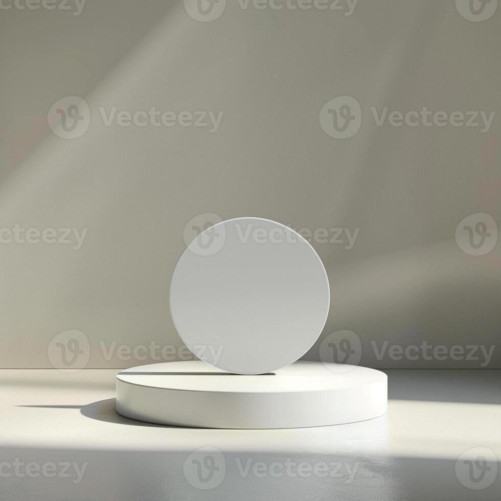 A white round object on a pedestal in front of a wall photo