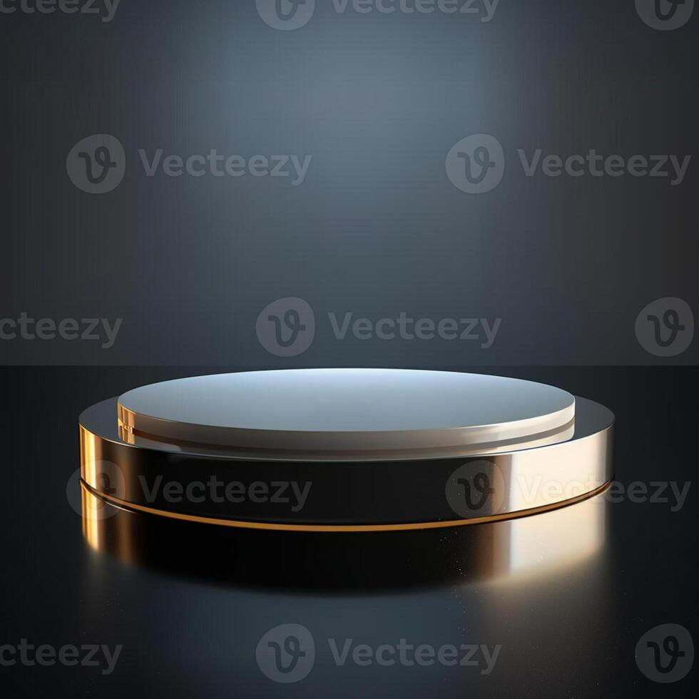 A round table with a white surface on a dark background photo
