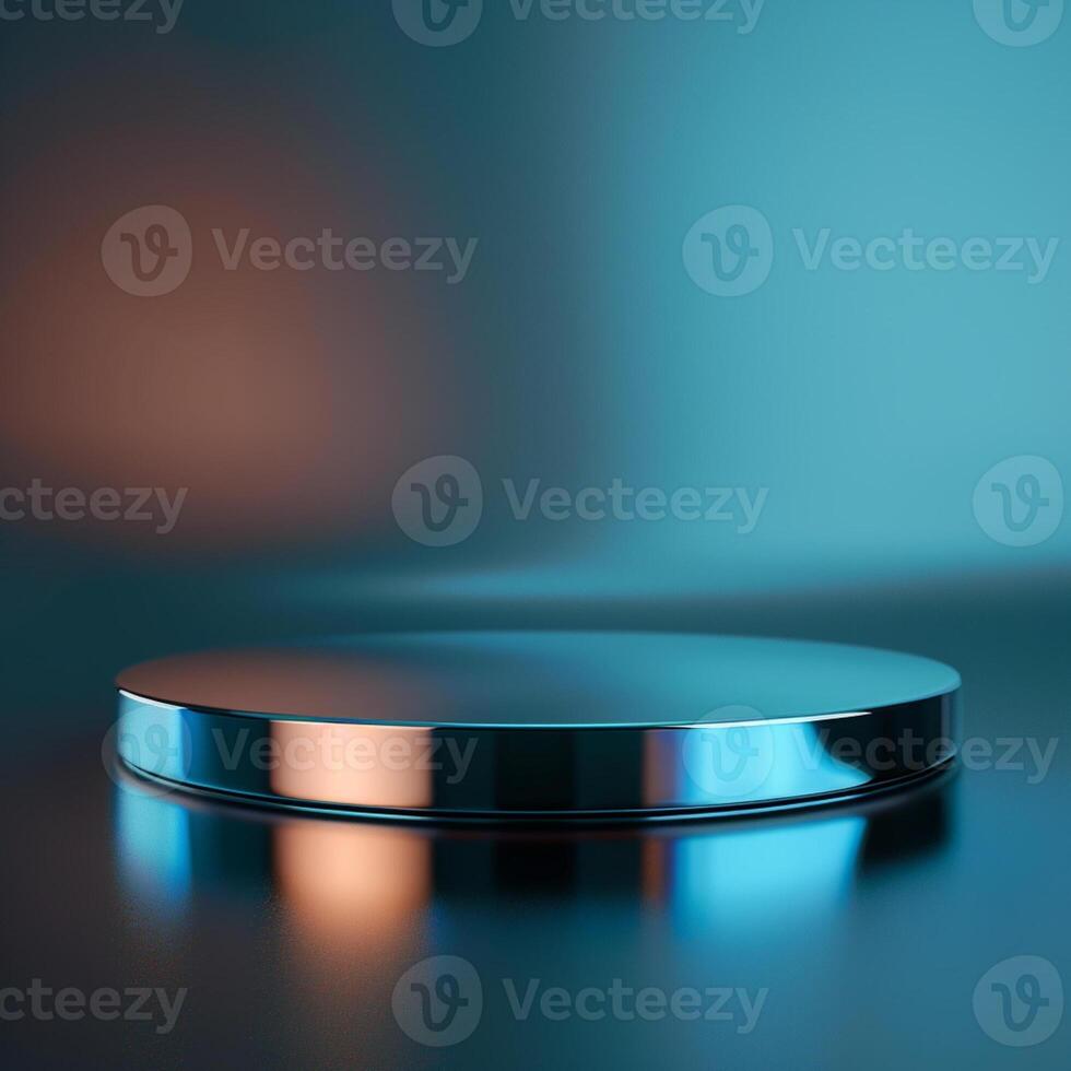 A round metal object on a table with a blue light photo