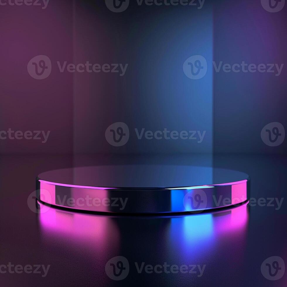 3d render of a podium with neon lights photo