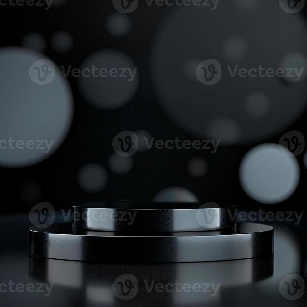 Black pedestal with white circles on a black background photo