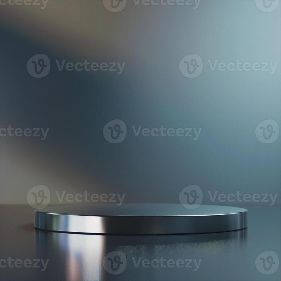 An empty podium on a table with a blurred background photo