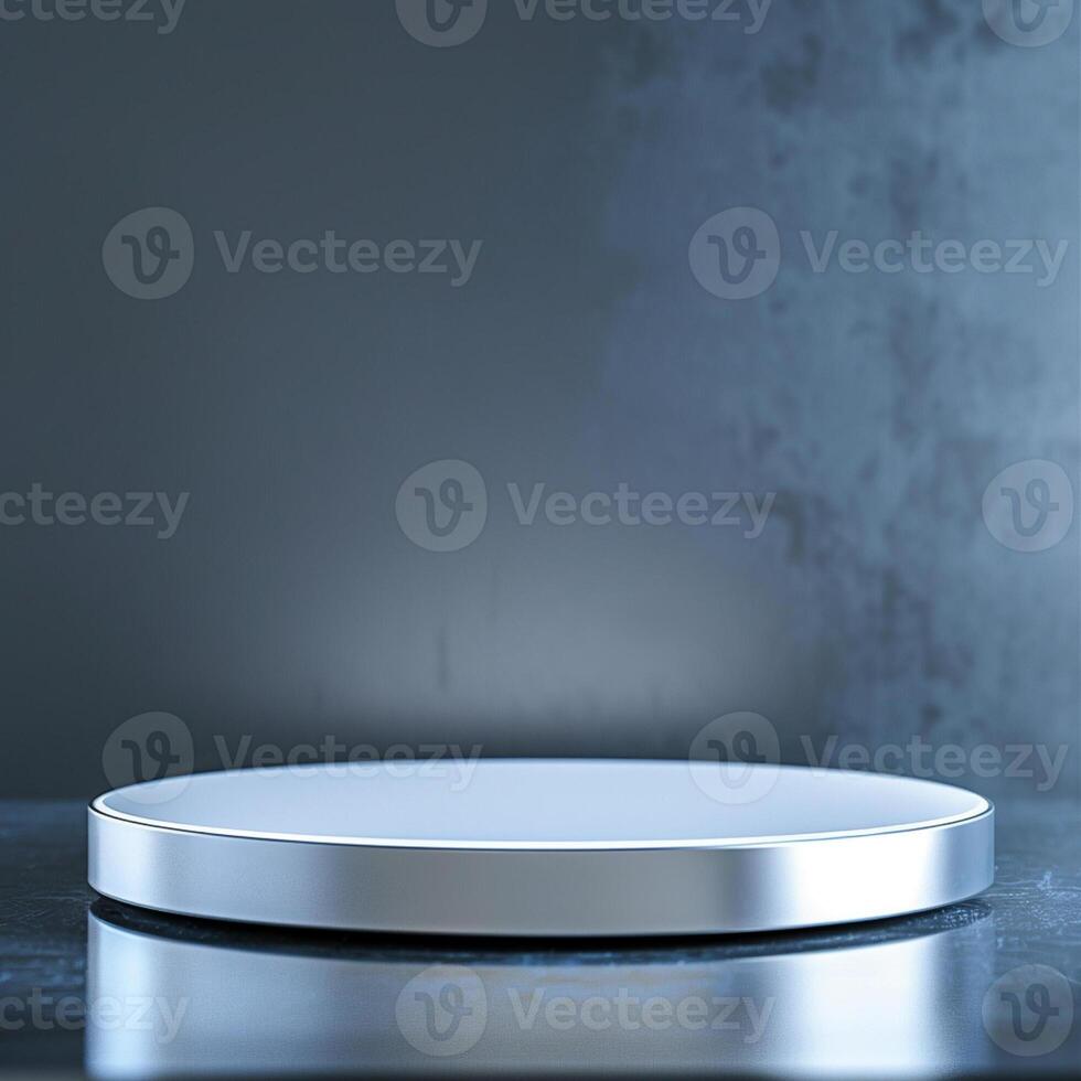 A white round table with a silver surface photo