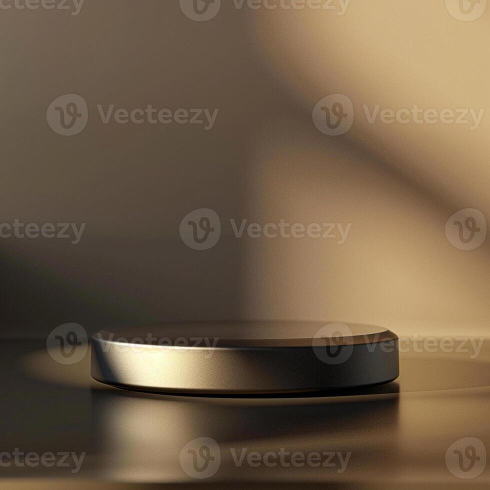 A round object on a table in front of a wall photo