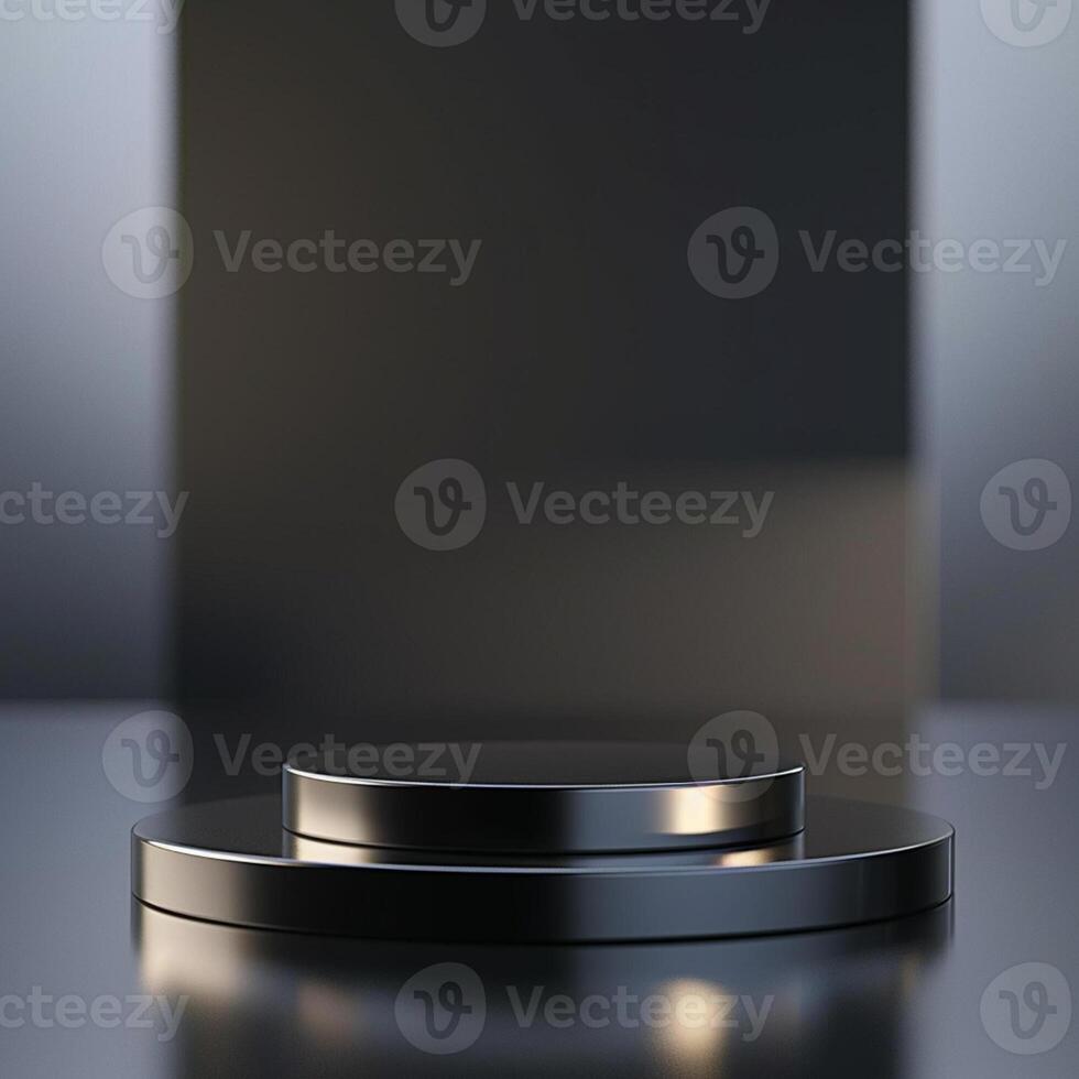 An empty podium on a table with a light behind it photo