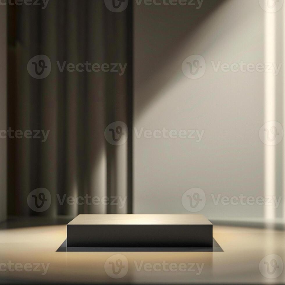 An empty podium in a room with a spotlight photo