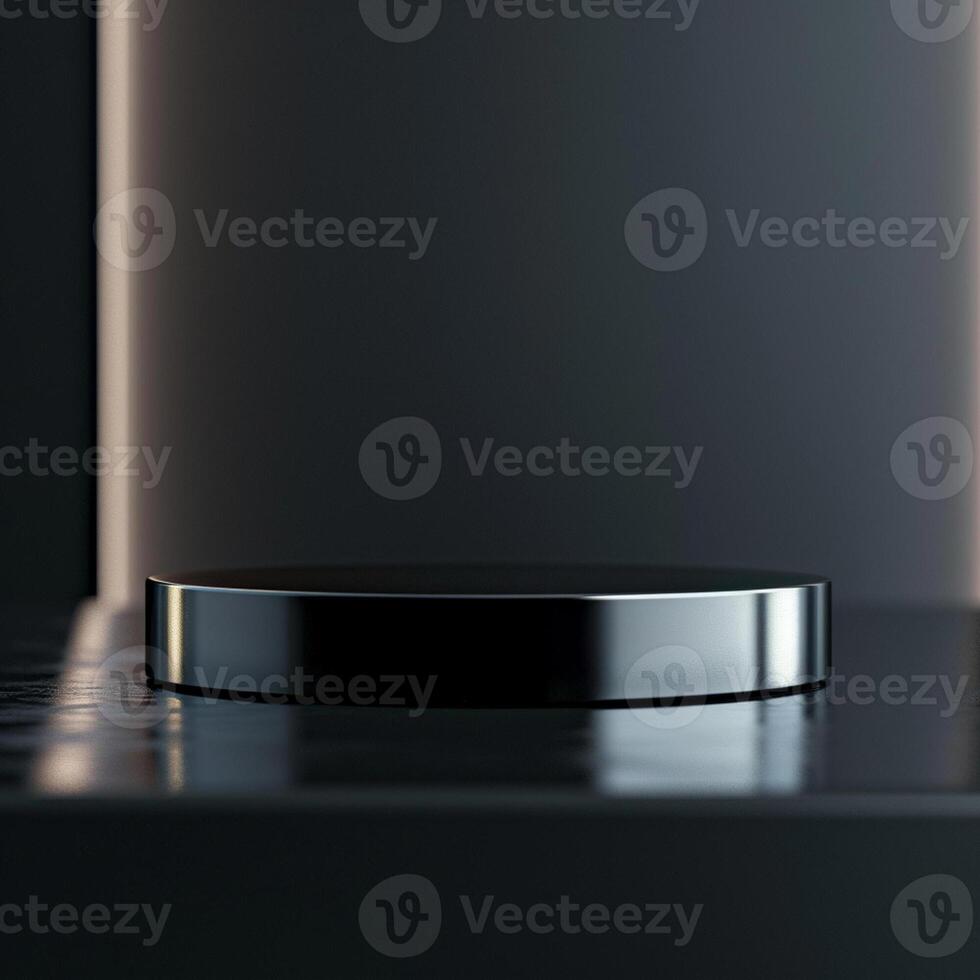 A black round table on a table with a light photo