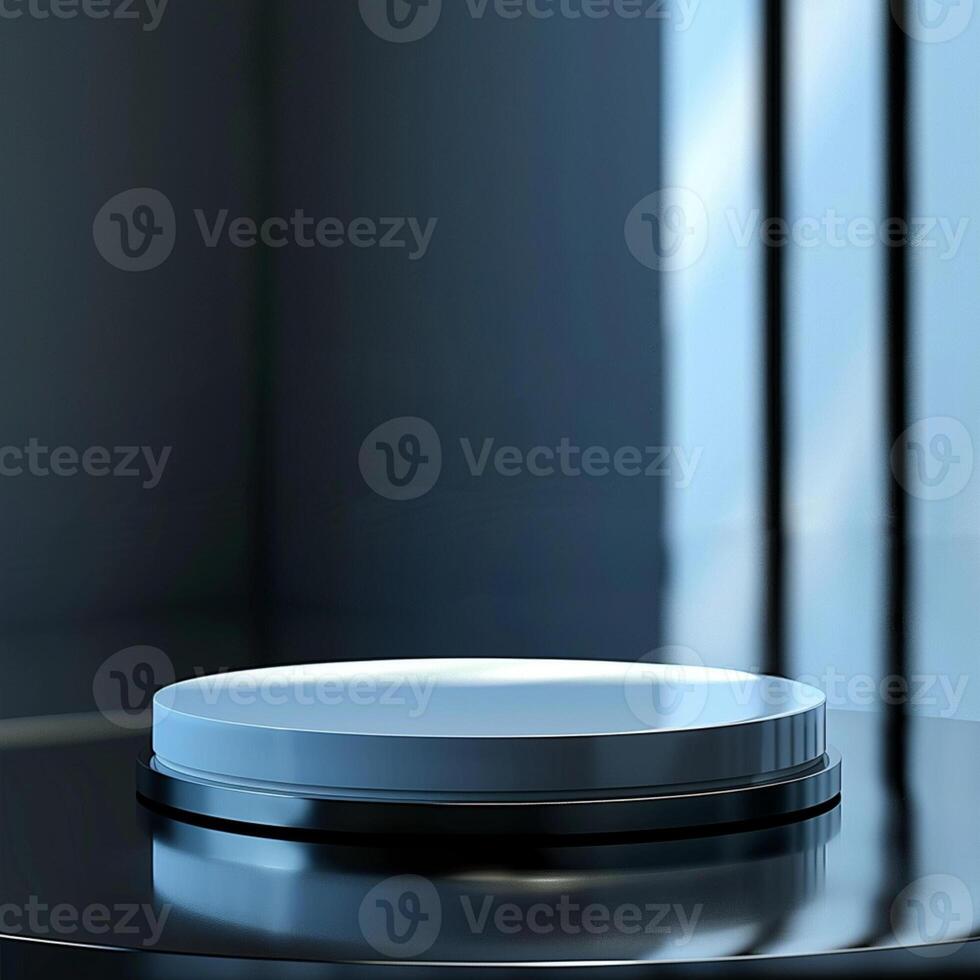 An empty round table on a black surface photo