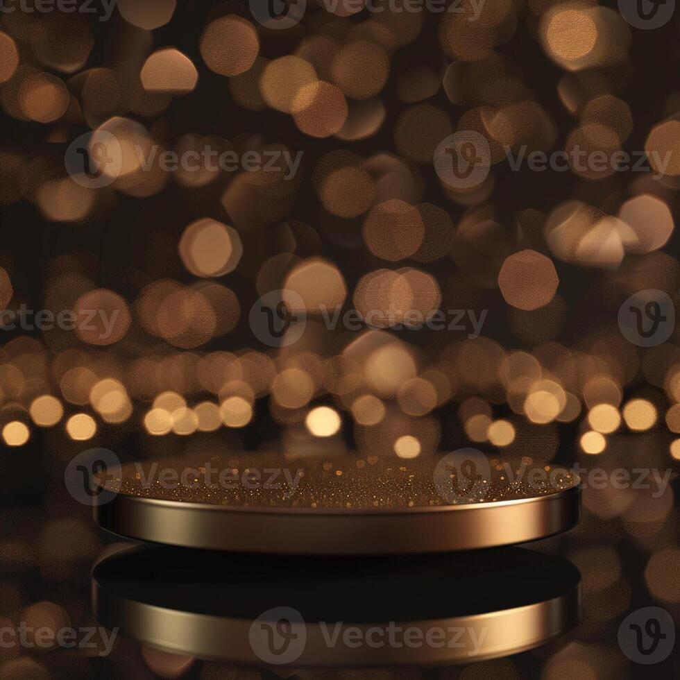 Golden podium with bokeh lights on a black background photo