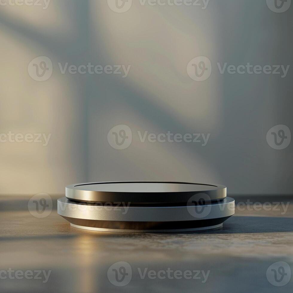 A black and white circular object sitting on a table photo
