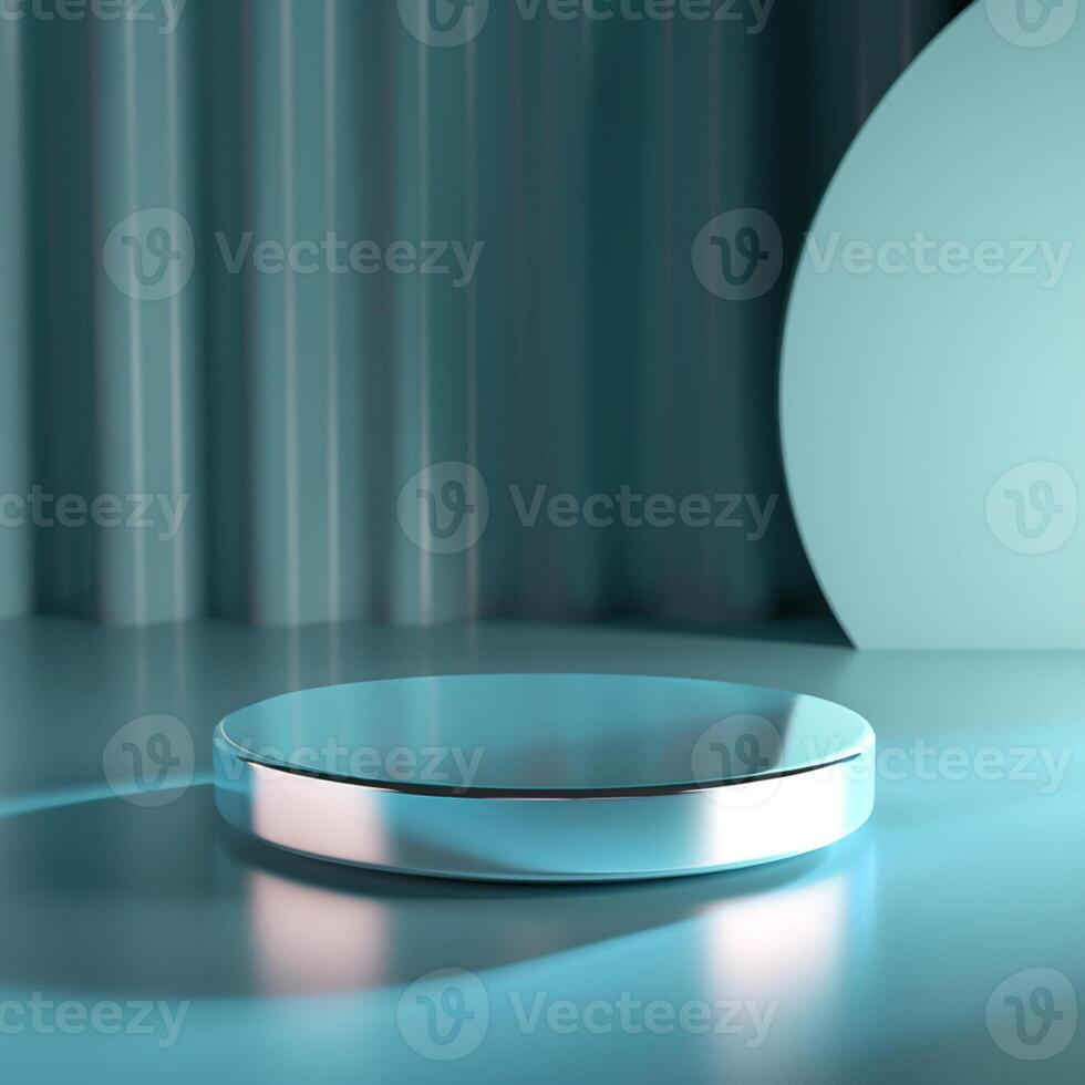 A round table with a silver top on a blue background photo