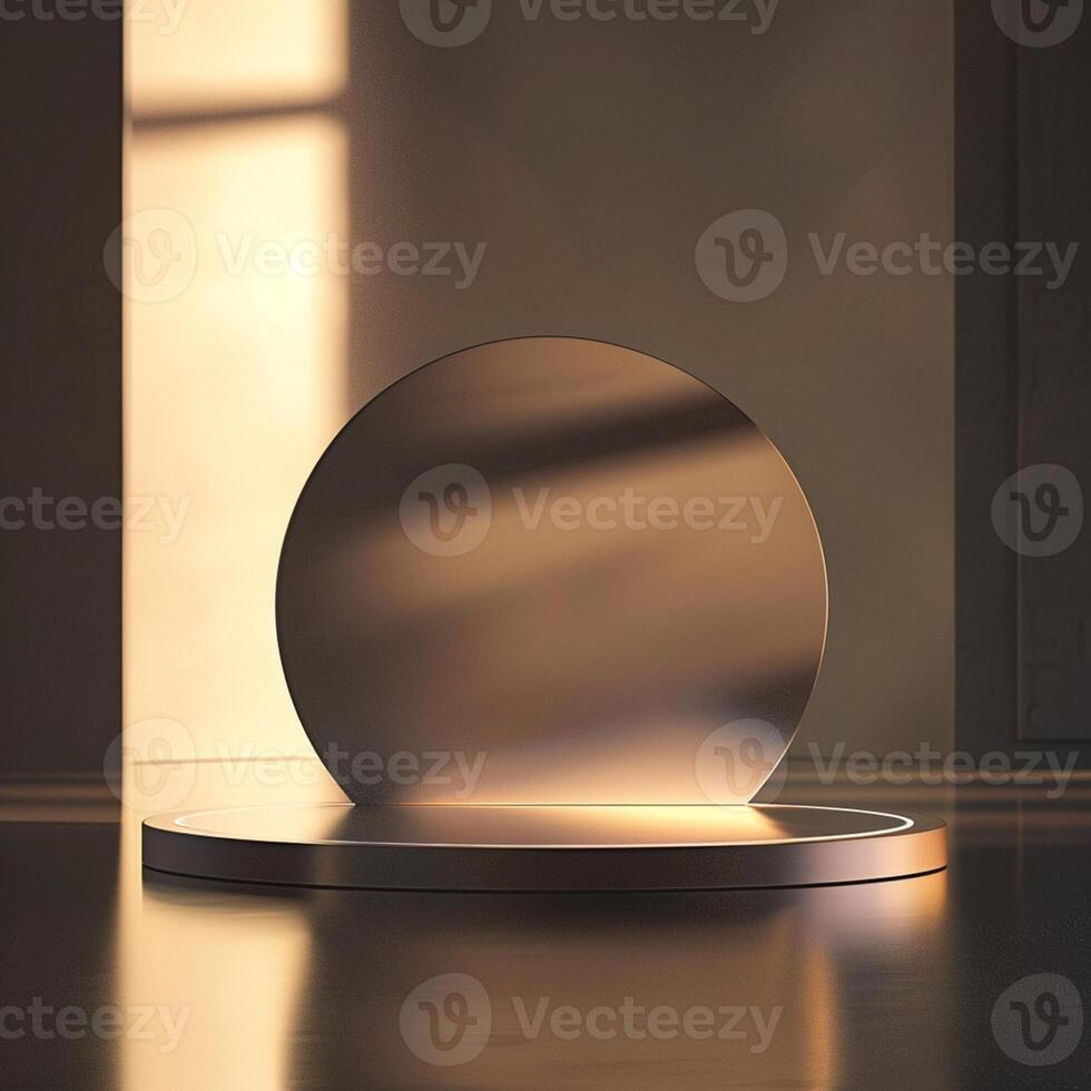 A round object on a table in front of a window photo