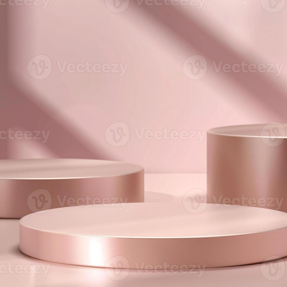 Three round white pedestal on a pink background photo