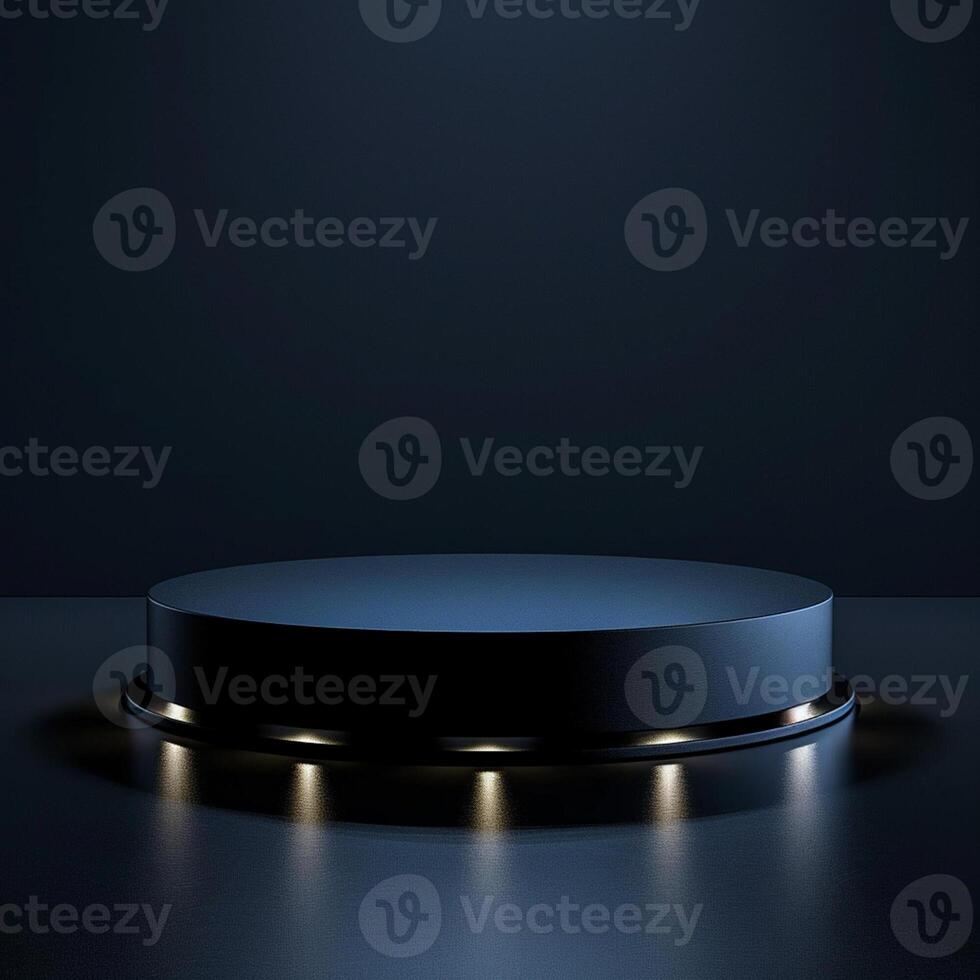 3d render of a black round podium on a dark background photo