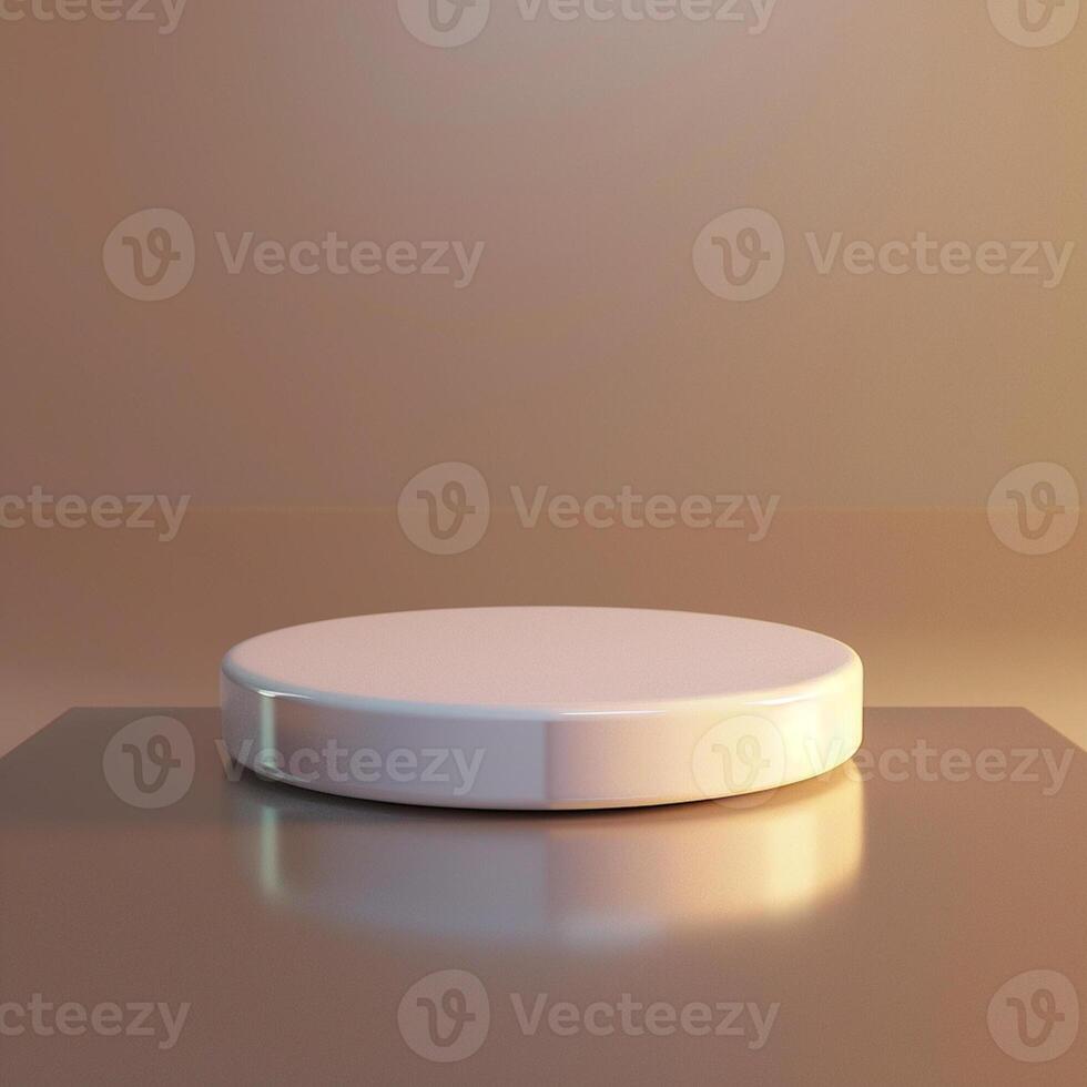A white round object on a table with a light photo