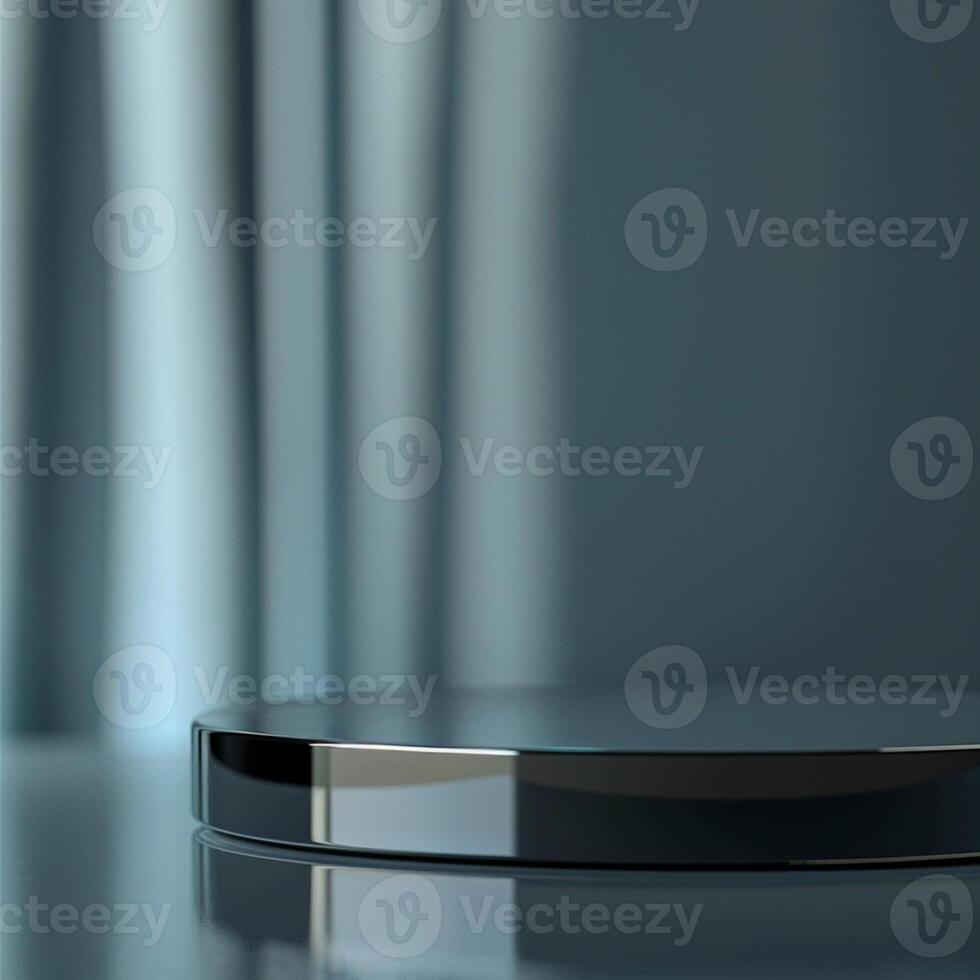 A black round table with a silver top photo