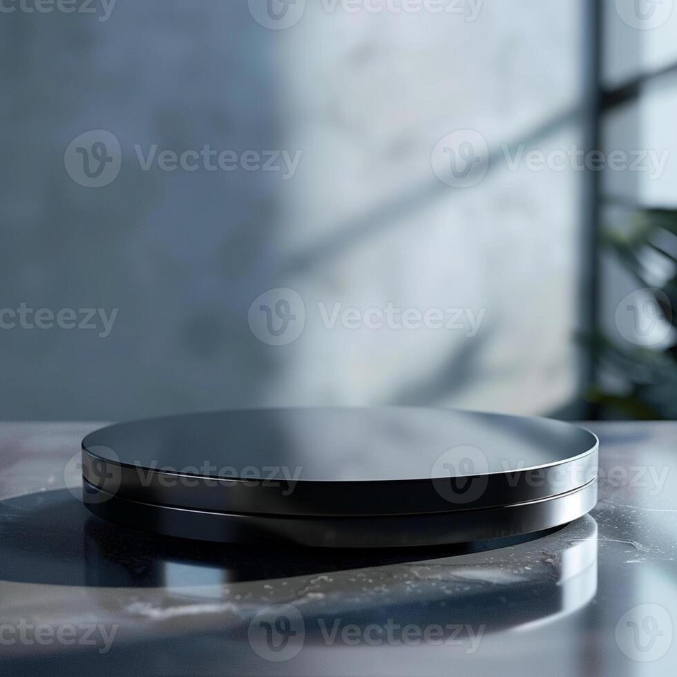 A black circular object on a table photo